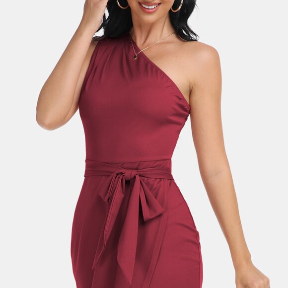 Tie Front One-Shoulder Sleeveless Dress - Picture 3 of 8